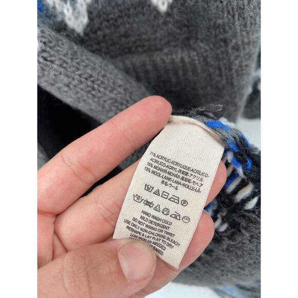 Free People Frosted Fair Isle Mohair Wool Gray Knit Cardigan Sweater Jacket Sz S - Picture 7 of 9